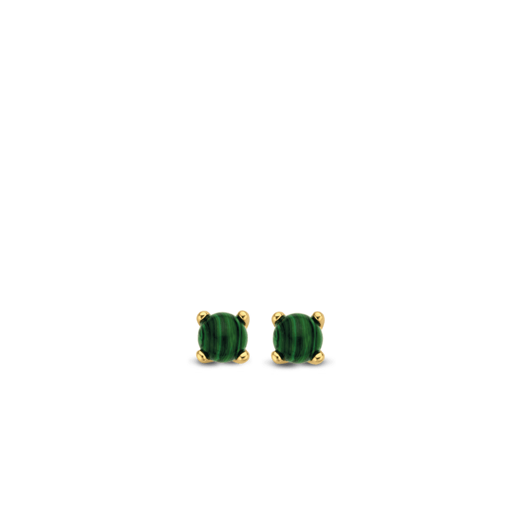 A pair of TI SENTO – GREEN STUD EARRINGS 7768MA on a black background.