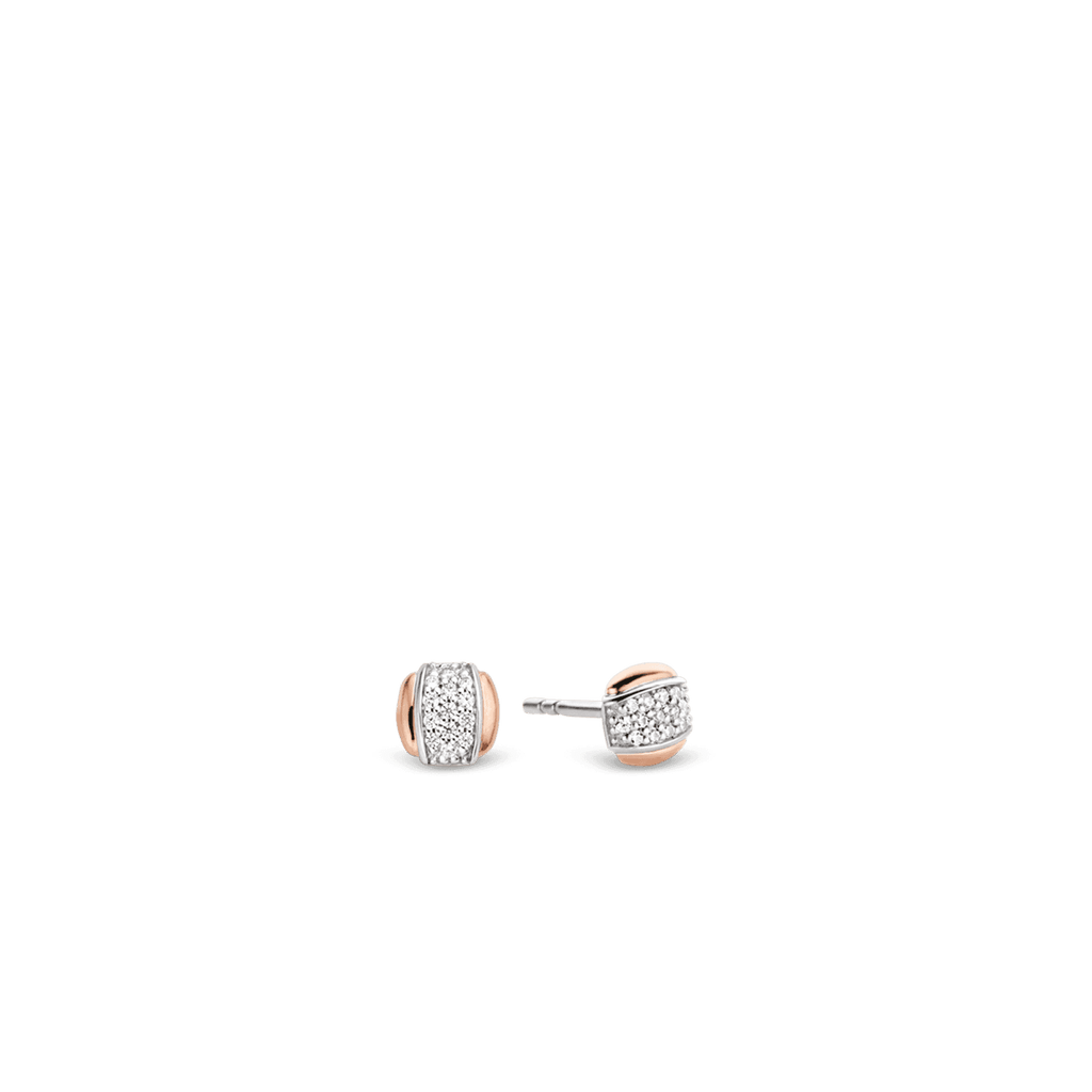 A pair of TI SENTO – STUD EARRINGS 7799ZR in rose gold and white diamonds.