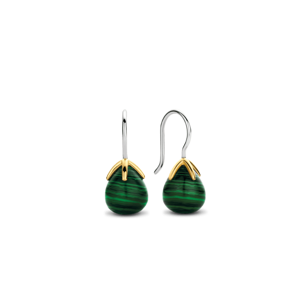 A pair of TI SENTO – GREEN EARRINGS with a green malachite stone.