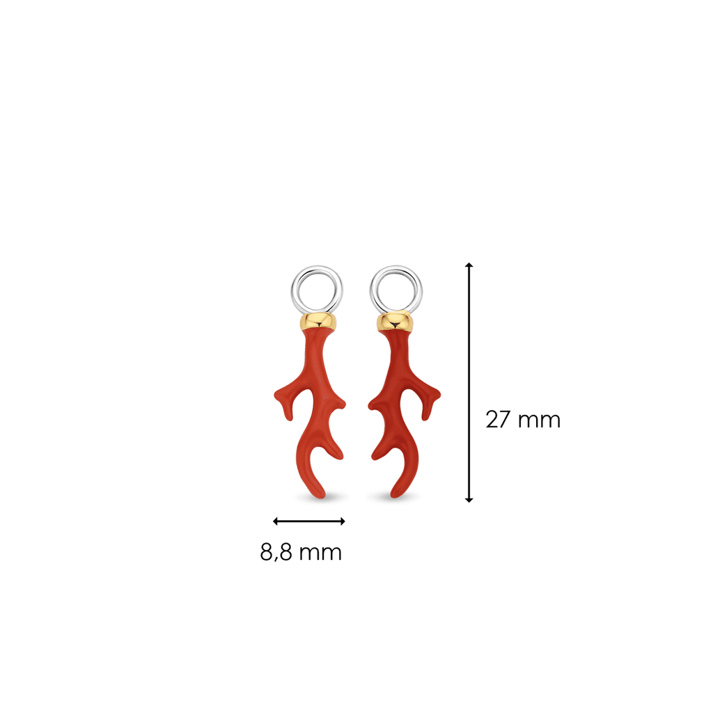 A pair of TI SENTO Milano Ear Charms 9214CR earrings with measurements.