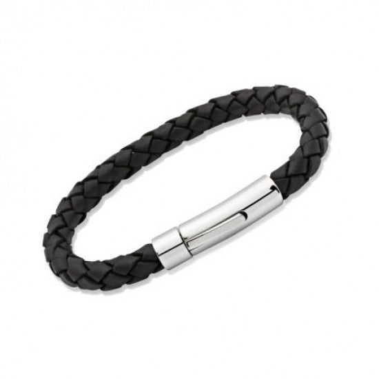 A MEN'S LEATHER BRACELET ANTIQUE BLACK BY UNIQUE & CO_1 with a stainless steel clasp.