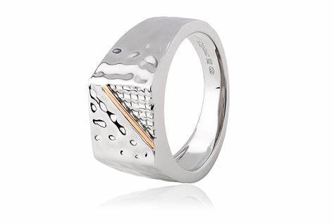 A white and rose gold Clogau Men’s Dragon Scale Ring 3SDSSR with diamonds.