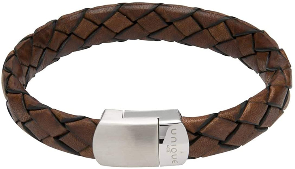 A MEN'S LEATHER BRACELET DARK BROWN BY UNIQUE & CO_4 with a stainless steel clasp.