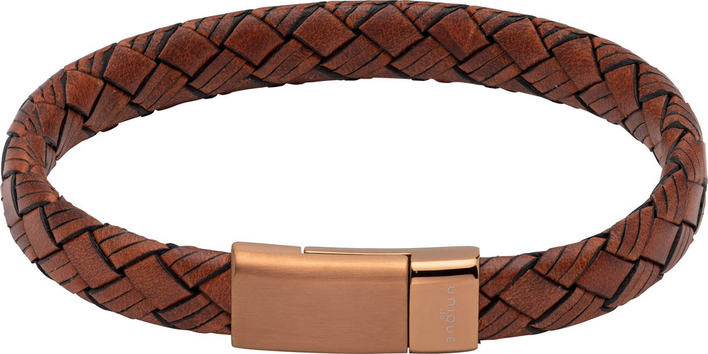A MEN'S LEATHER BRACELET BROWN B477LC BY UNIQUE & CO with a metal clasp.