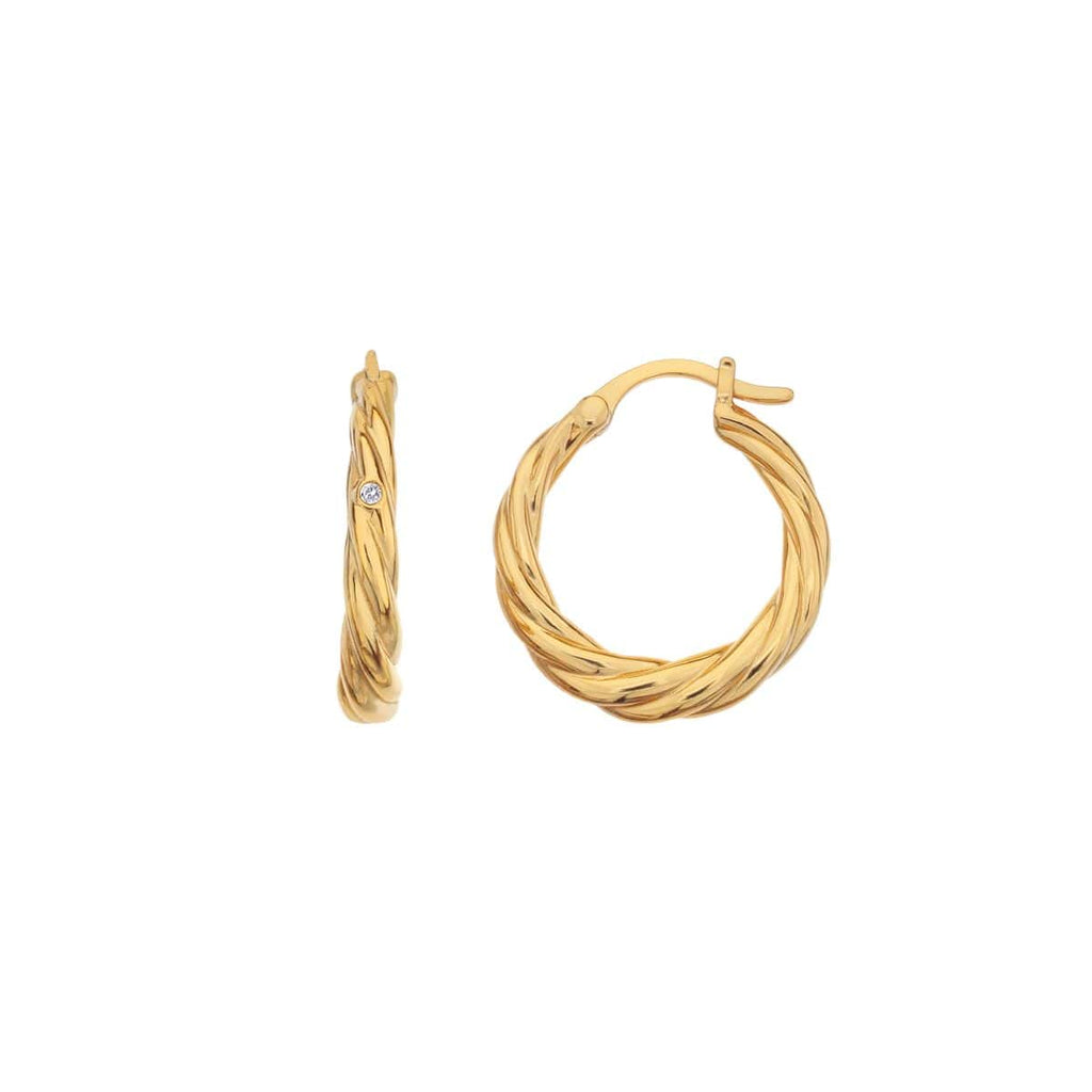 A pair of Hot Diamonds X Jac Jossa Entwine Earrings in yellow gold hoop with diamonds.