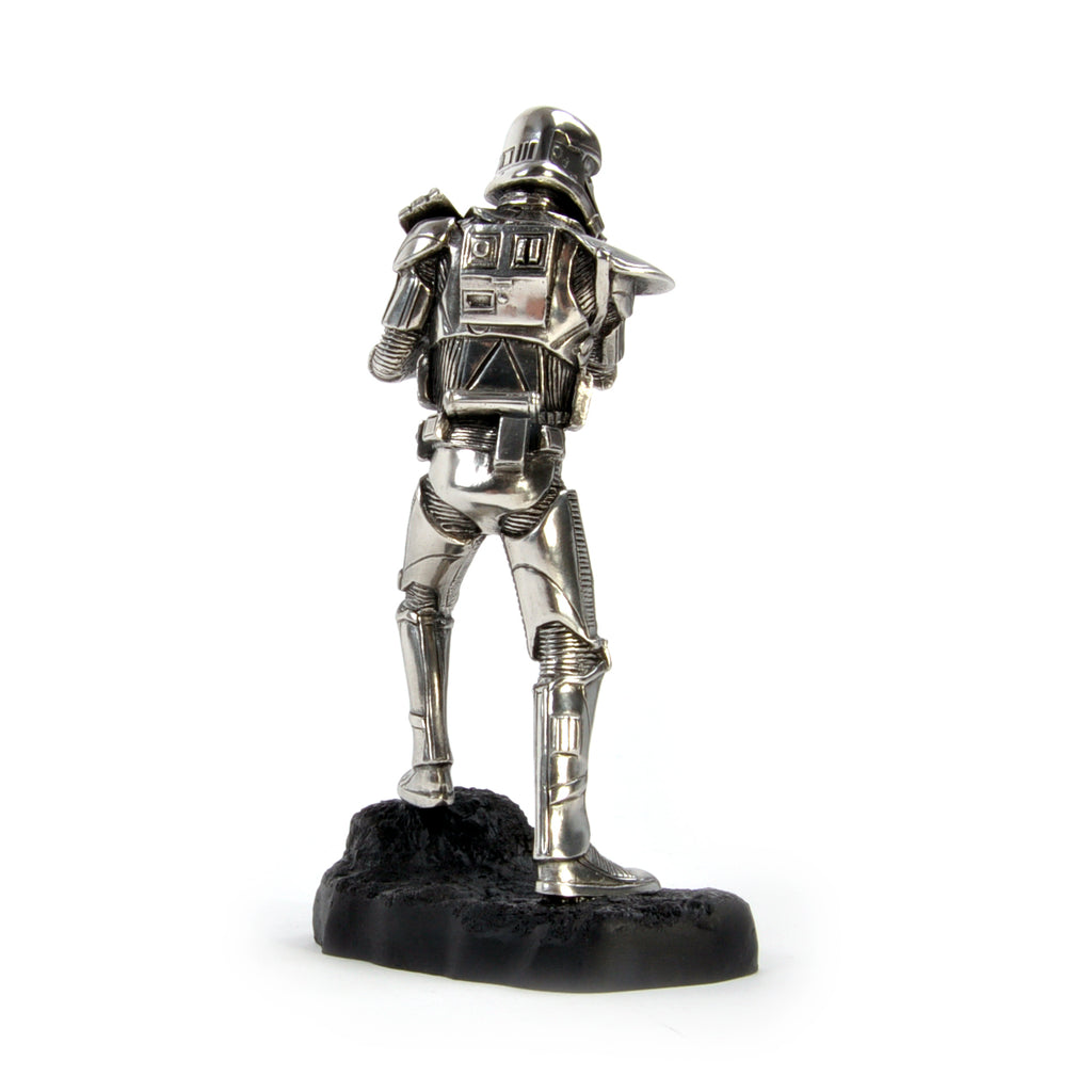 A silver statue of a Death Trooper Star Wars Figurine 017918R.
