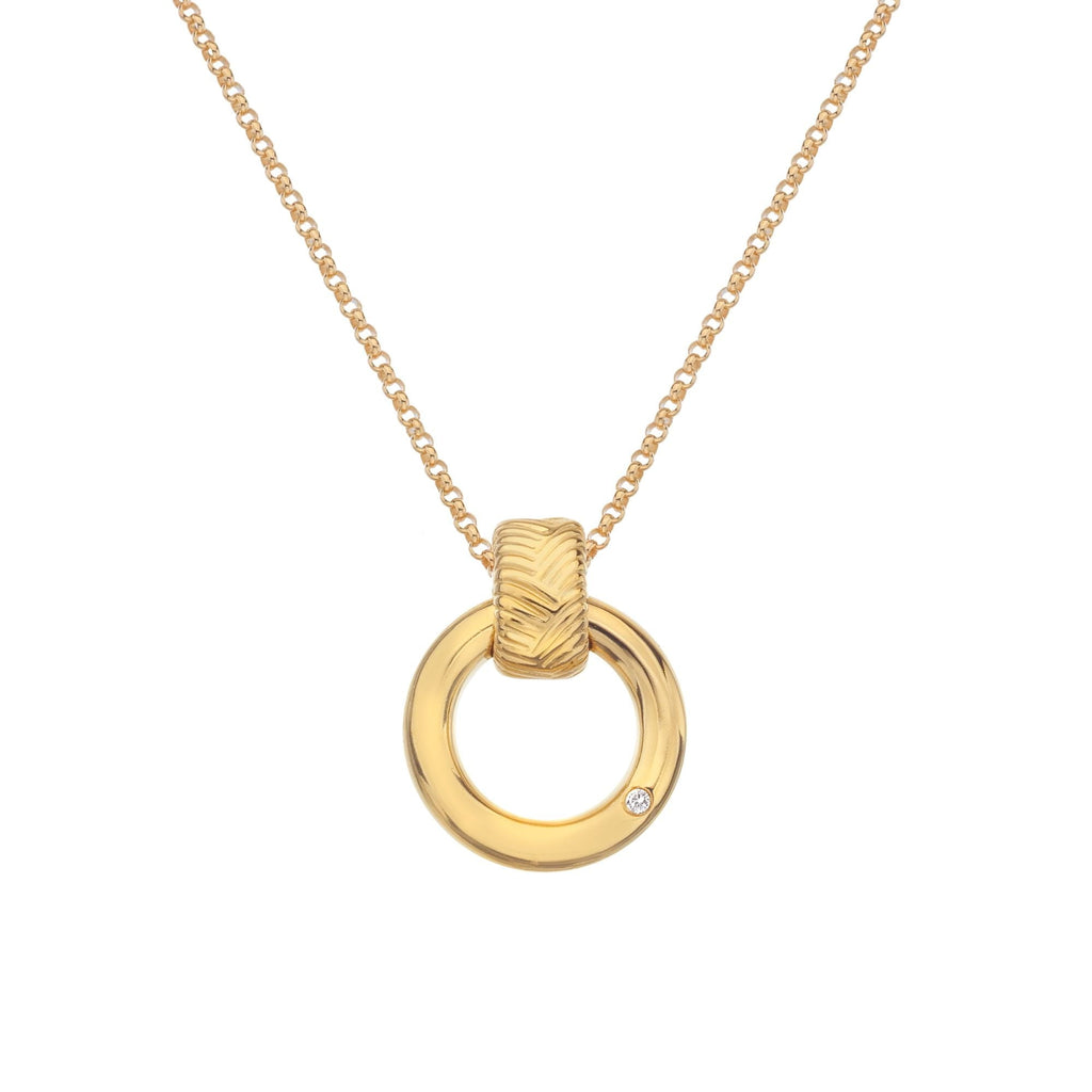 A HOT DIAMONDS X JAC JOSSA Spirit Pendant necklace with a ring on it.