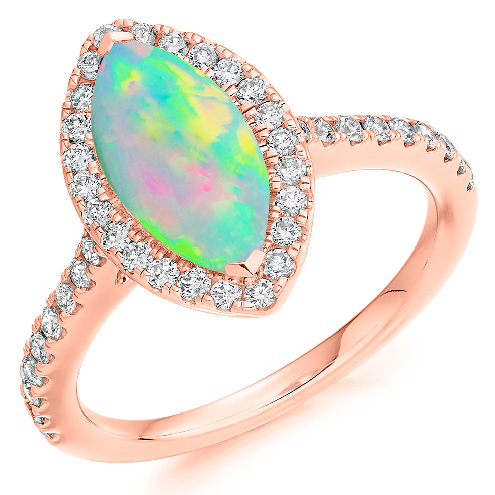 An Opal & Diamond Cluster Ring in rose gold.