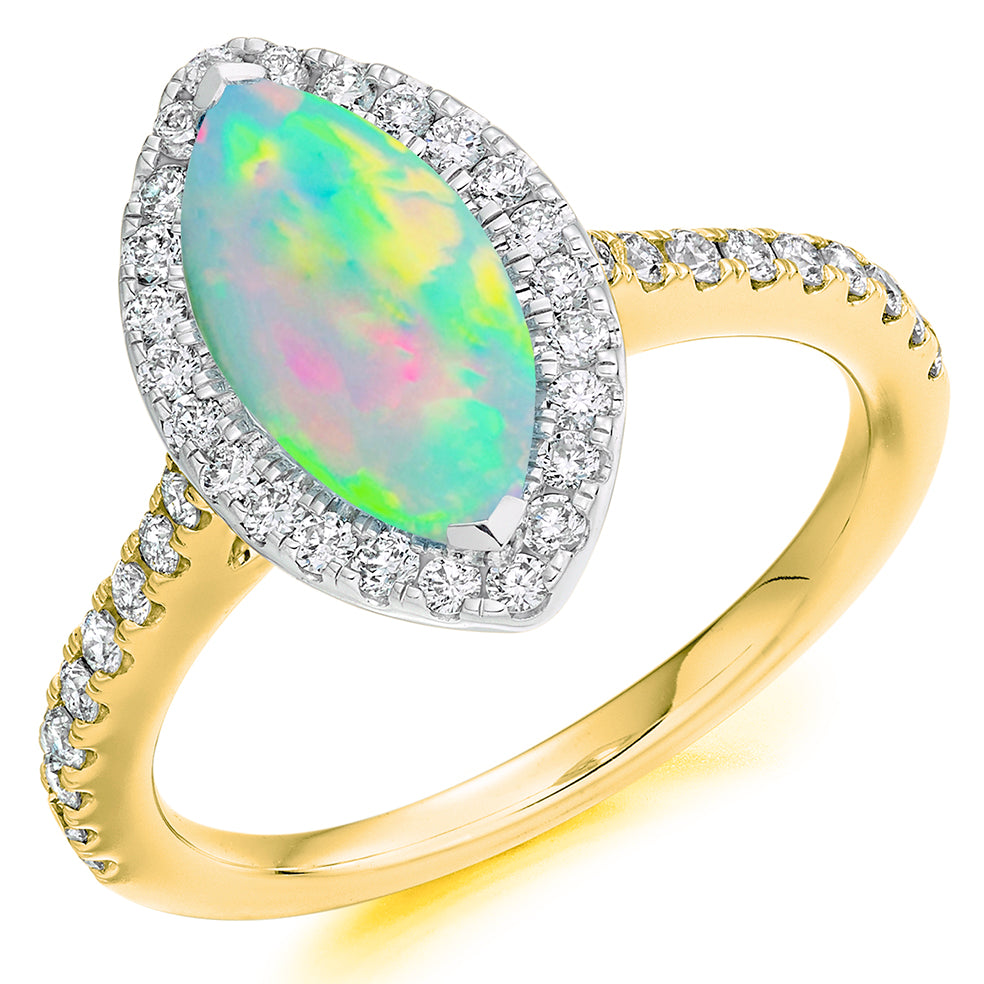 An Opal & Diamond Cluster Ring in yellow gold.