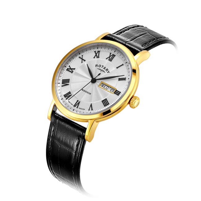 A ROTARY WINDSOR GENTS WATCH with roman numerals.