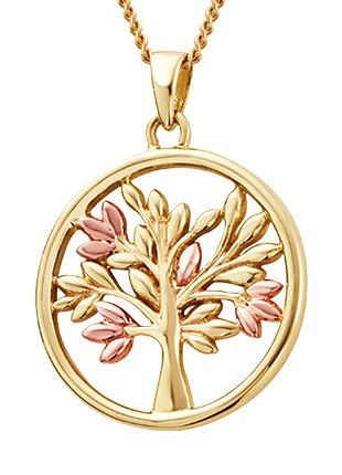 A necklace with a Tree of Life Pendant GTOL0015 in gold and pink.