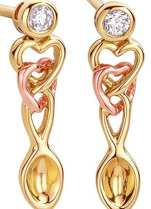 A pair of Clogau Lovespoon Earrings LSDE1 with a heart and diamonds.