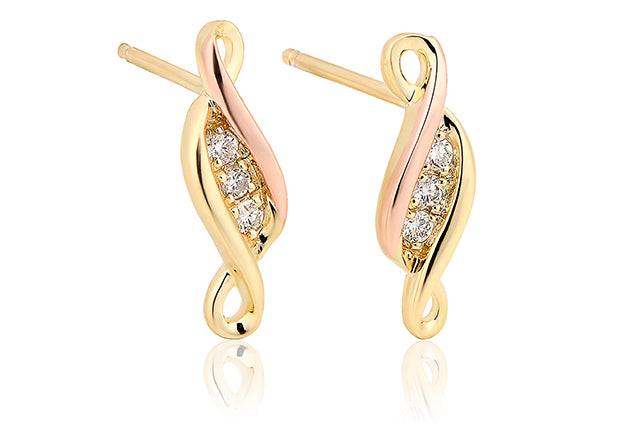 A pair of Clogau Gold Past Present Future® Earrings PPFE with diamonds.