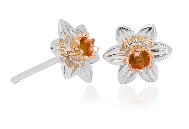 Clogau Daffodil stud earrings in sterling silver and rose gold
