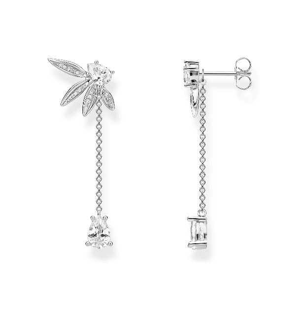 Leaves Silver Drop Earrings, Thomas Sabo H2105-051-14, in white gold with diamonds.