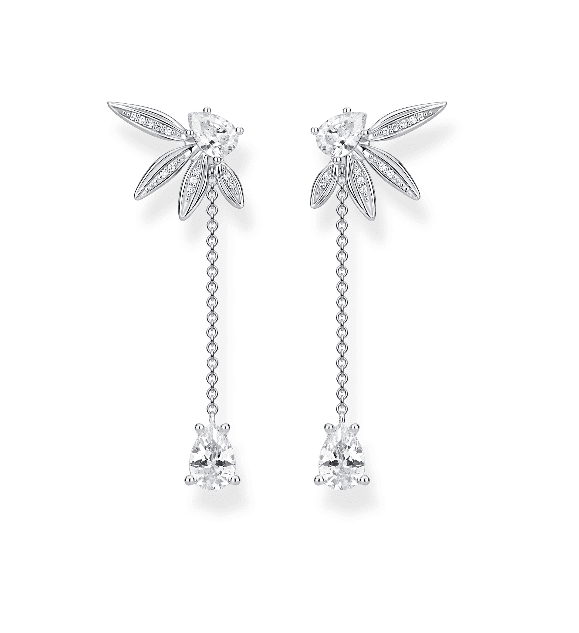 Leaves Silver Drop Earrings, Thomas Sabo H2105-051-14 in white gold with diamonds.