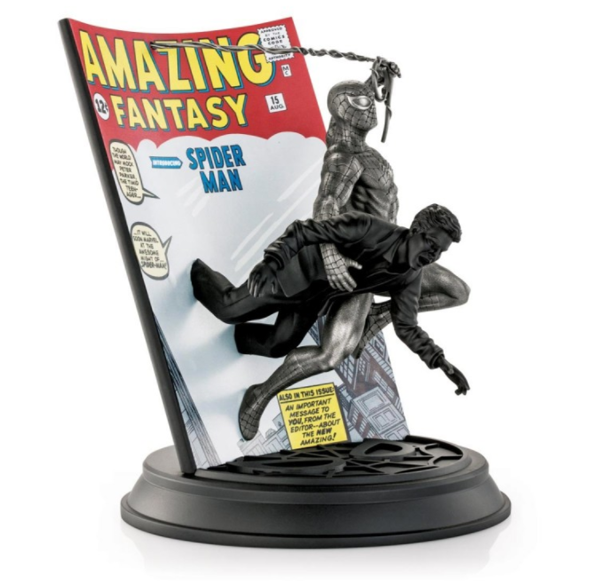 An amazing fantasy statue with a Limited Edition Spider-Man Amazing Fantasy #15 0179017 on it.