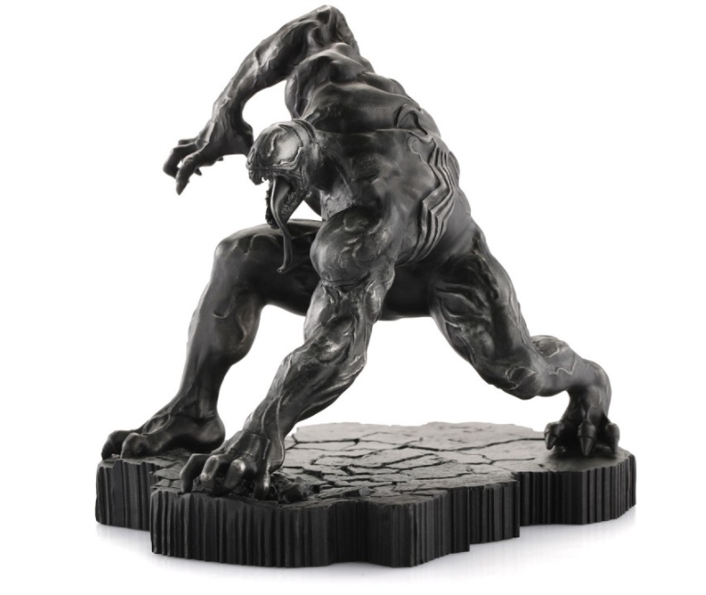 A black statue of a Venom Black Malice Figurine. Limited Edition 017942 on a black base.