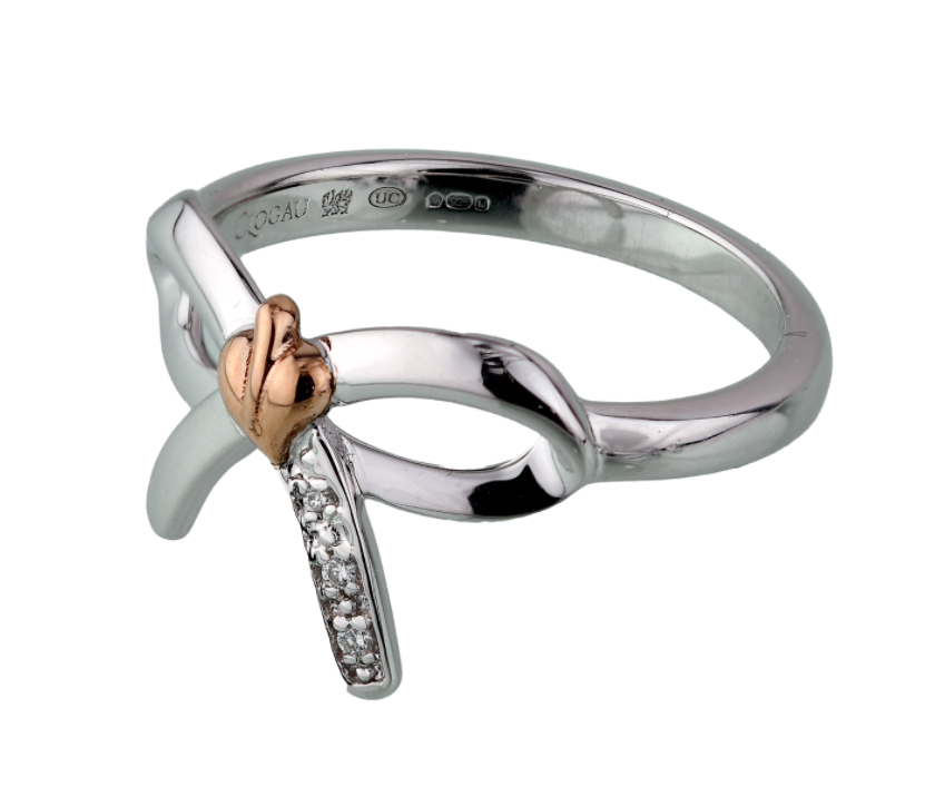 A silver and rose gold Clogau Tree of Life® Bow Ring. 3STOLBR with a diamond bow