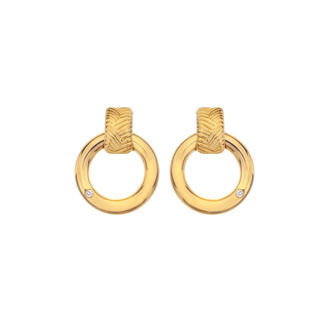 A pair of Hot Diamonds X Jac Jossa Spirit earrings in yellow gold hoop style with diamonds.