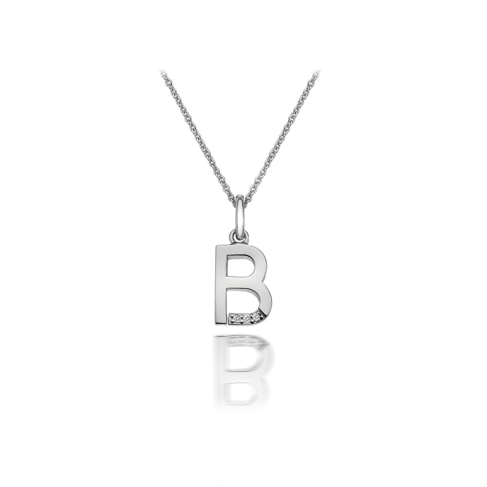 The Hot Diamonds Initial B Micro Pendant & Chain. DP402 necklace is shown on a white background.