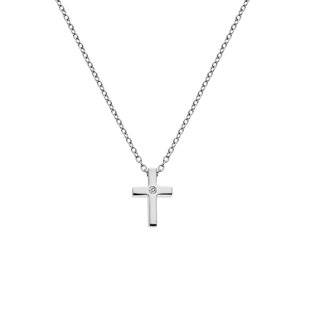 A Diamond Amulet Cross Pendant on a chain.