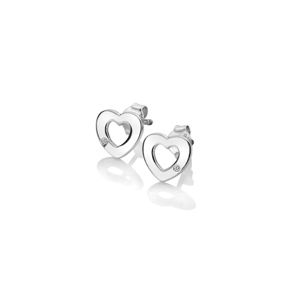 A pair of Diamond Amulet Heart Earrings on a white background.