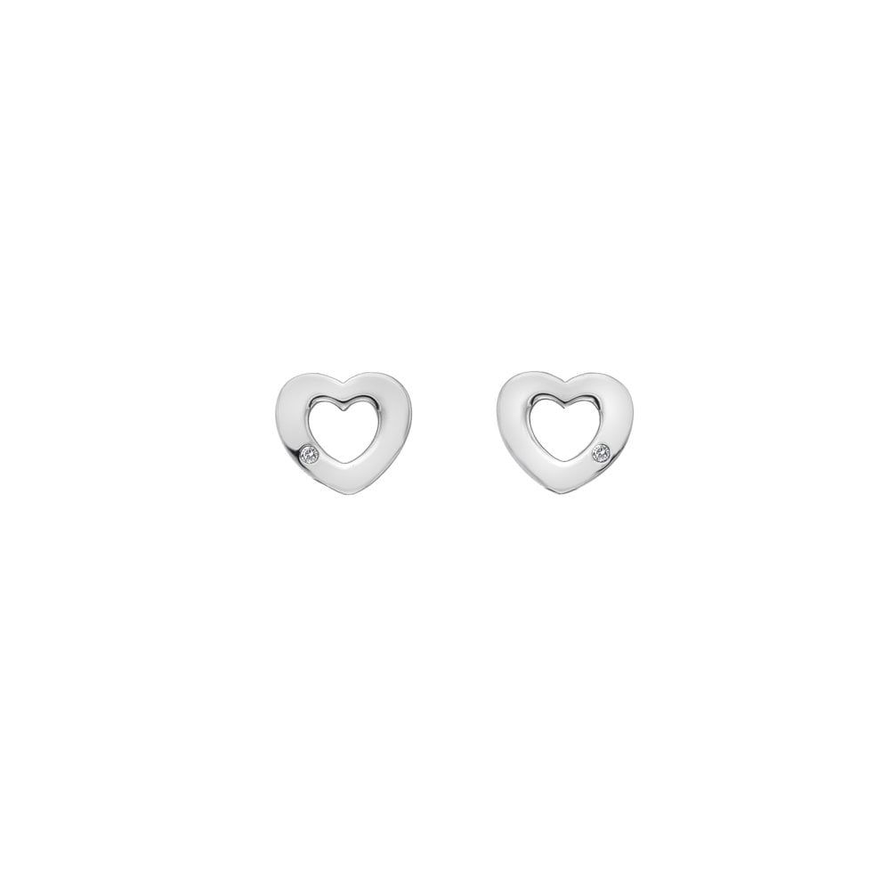 A pair of Diamond Amulet Heart Earrings on a white background.