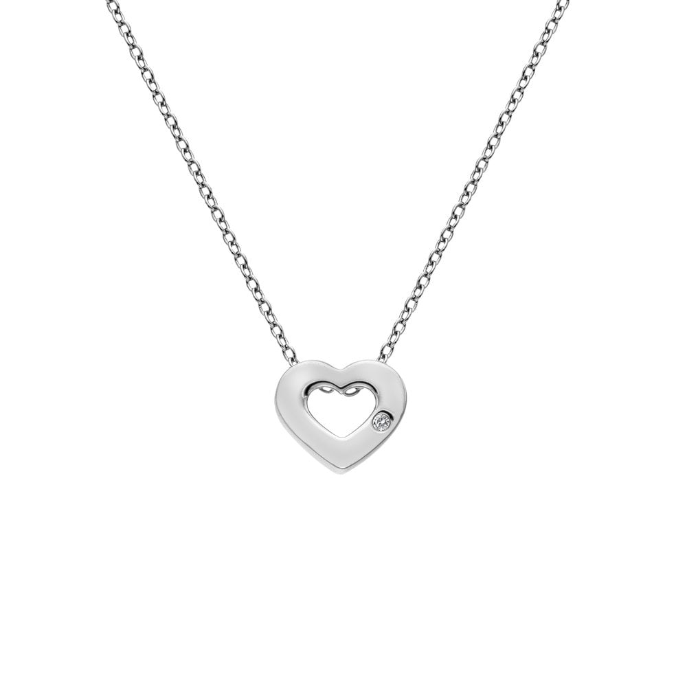 A silver Diamond Amulet Heart Pendant with a diamond in the center.