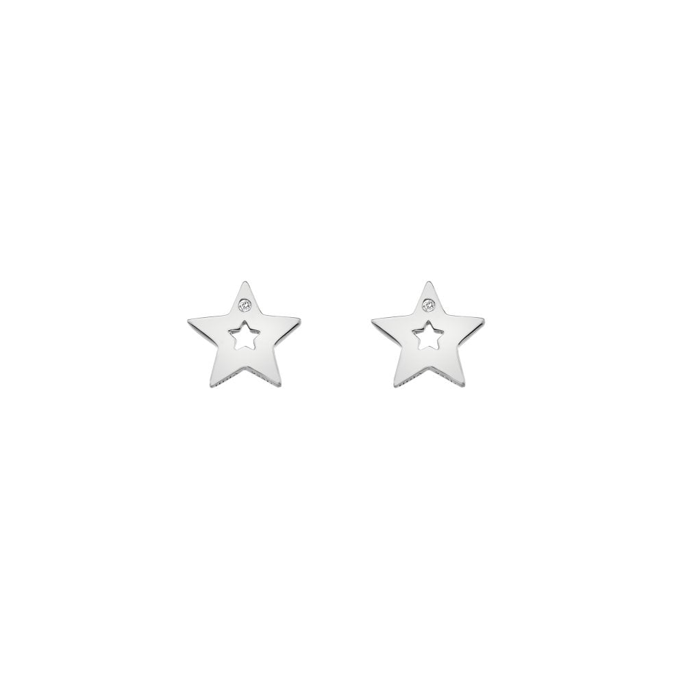 A pair of Diamond Amulet Star Earrings on a white background.