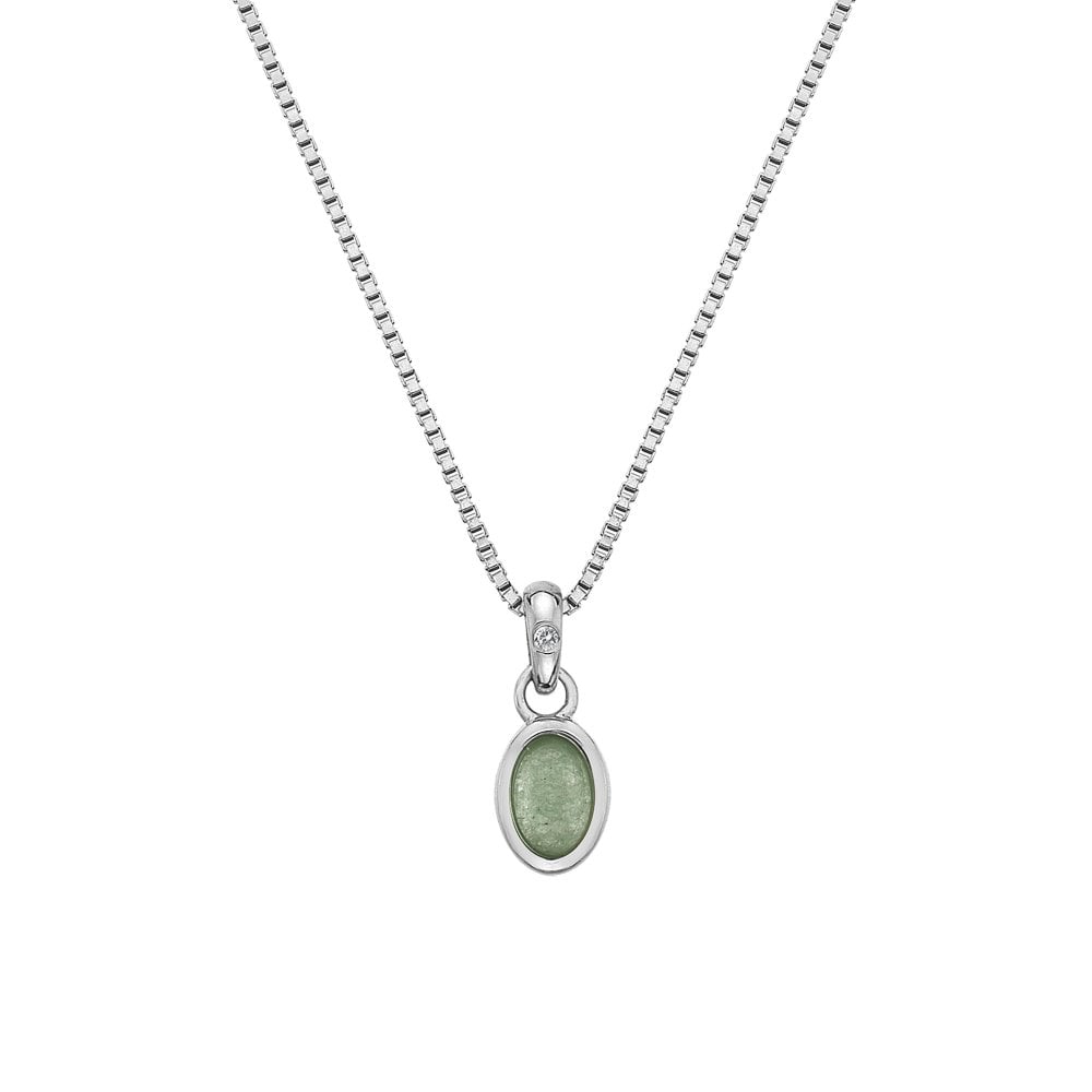 A Birthstone Necklace March – Green Aventurine with a green stone on it.