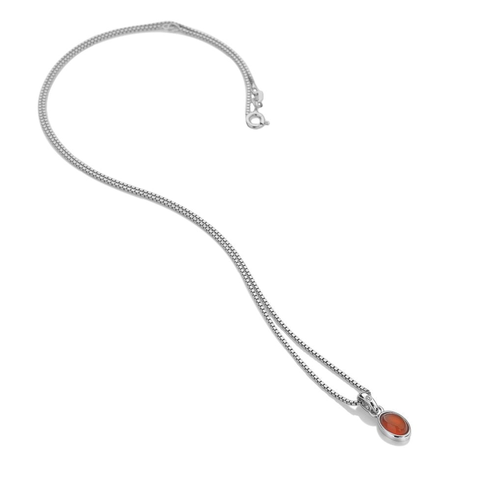 A Birthstone Necklace July - Red Carnelian with an orange stone on it.