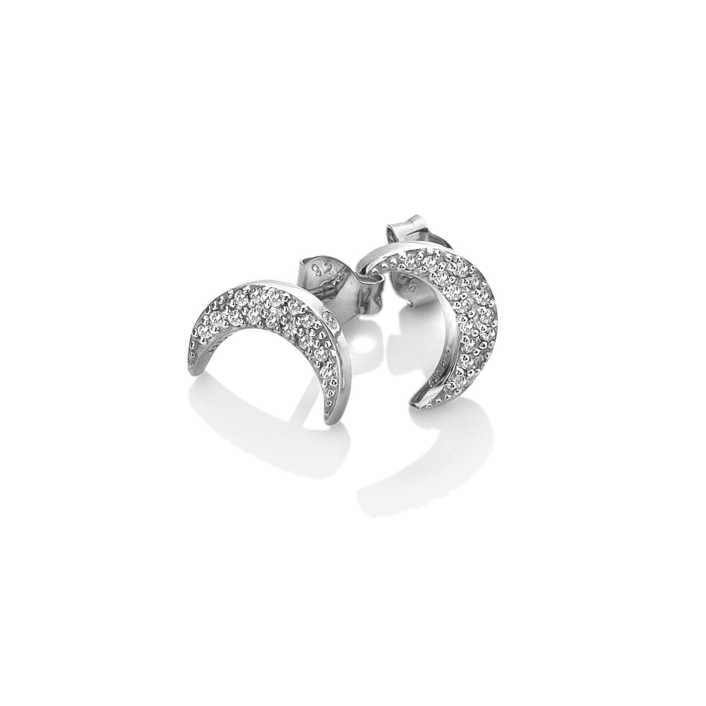 A pair of HOT DIAMONDS Striking Crescent Earrings with diamonds.