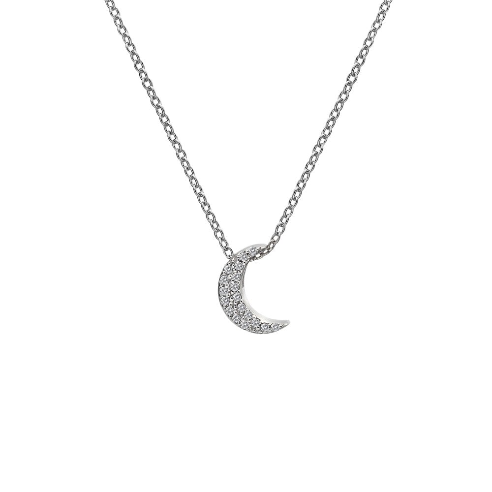 A HOT DIAMONDS Striking Crescent Pendant with diamonds on a chain.