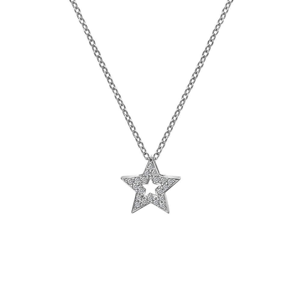 A silver Diamond Amulet Star Pendant on a chain.