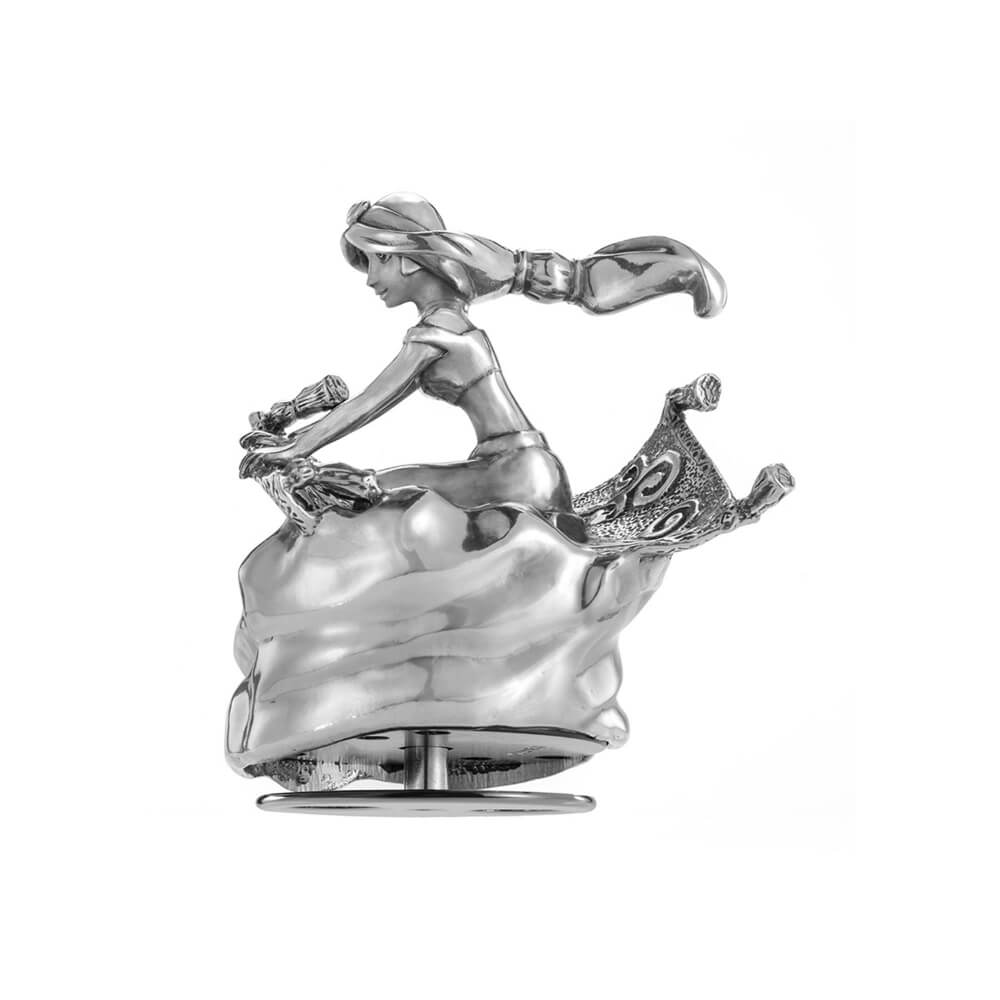 A silver figurine of Jasmine Music Carousel 016306R riding a horse.