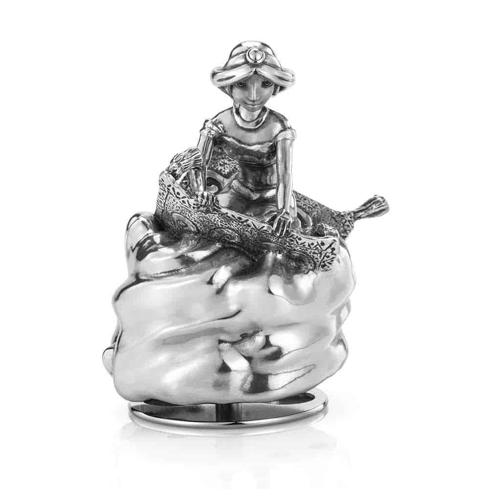 A Jasmine Music Carousel 016306R figurine of a girl sitting on top of a pile of rocks.
