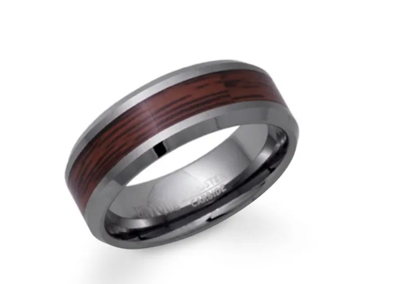 A men's TUNGSTEN RING TUR-41 BY UNIQUE & CO with wood inlay.