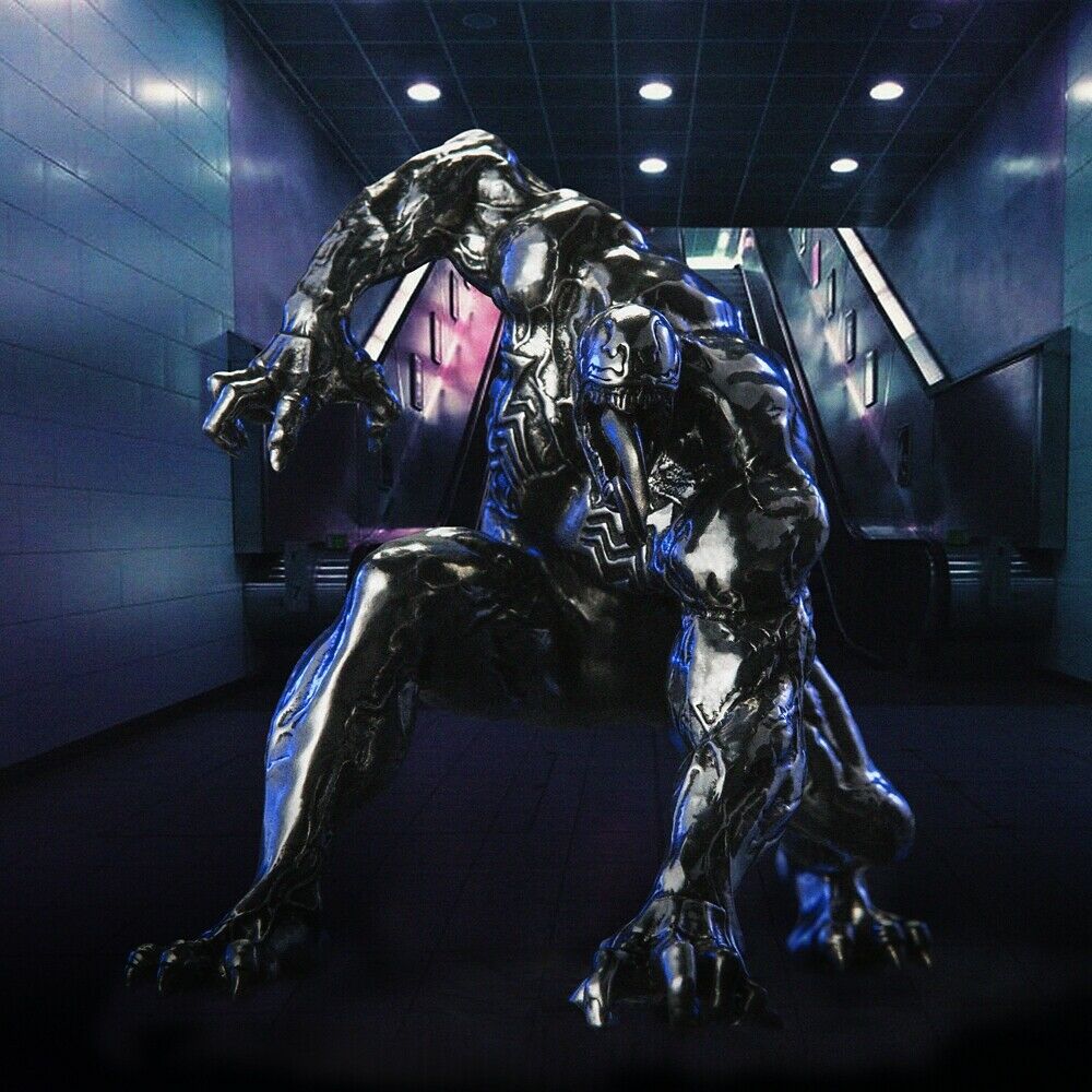 An image of a Venom Black Malice Figurine. Limited Edition 017942 in a dark room.